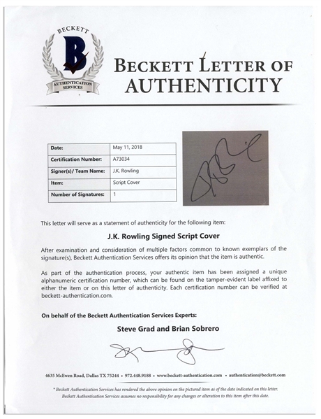 J.K. Rowling Signed Screenplay for ''Harry Potter and the Goblet of Fire'' -- With Beckett COA